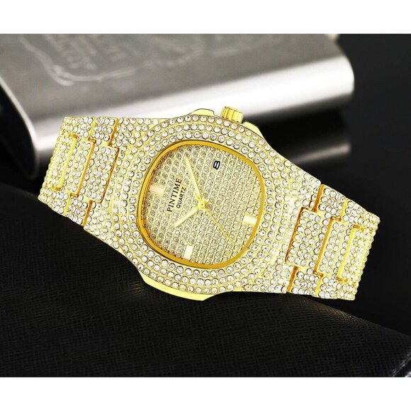 ✨ Gosasa Analog Quartz Men Gold Fashion Crystal Stainless Steel Bracelet Watch - Picture 4 of 6